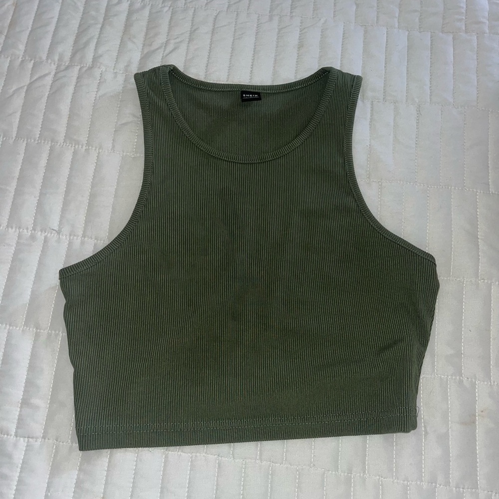Olive Green Ribbed Crop Top